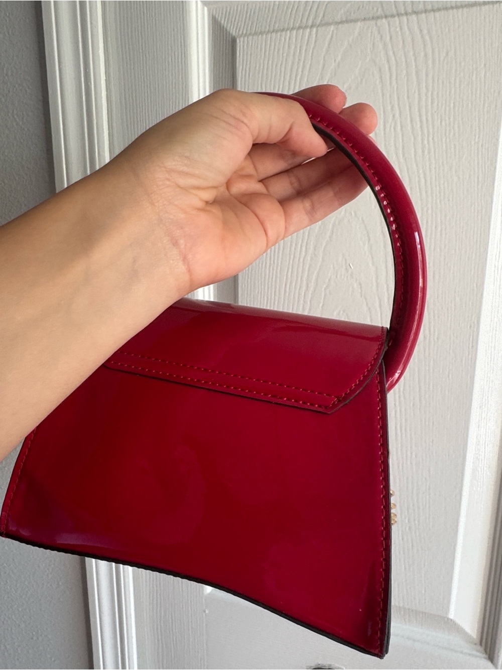 Aldo glossy red patent top-handle mini bag with gold chain - Picture 2 of 8